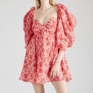 Bardot Red Floral Puff-Sleeve Mini Dress NWT